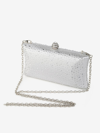 シルバー ウェディングハンドバッグ ウェディングアクセサリー ウェディングクラッチバッグ チェーン ラインストーン
