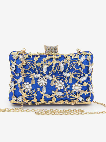 ブルー ウェディングハンドバッグ ウェディングアクセサリー ブライダルハンドバッグチェーン カットアウトラインストーン