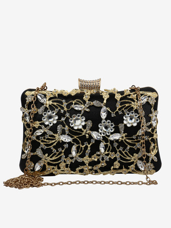 ブラック ウェディングハンドバッグ ウェディングアクセサリー ブライダルハンドバッグチェーン カットアウトラインストーン