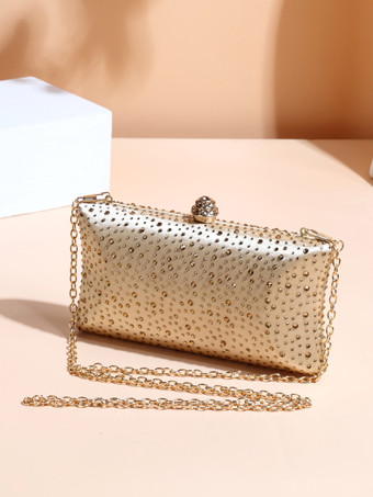 ライトゴールウェディングハンドバッグ ウェディングアクセサリー ウェディングクラッチバッグ チェーン ラインストーン