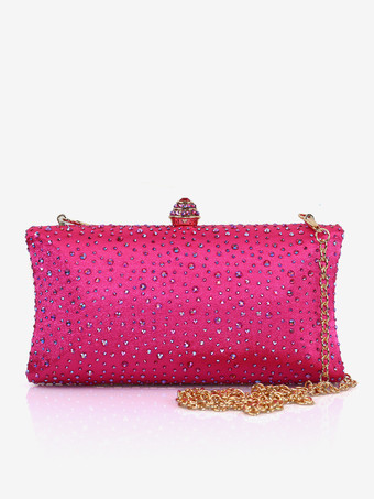 ローズレッドウェディングハンドバッグ ウェディングアクセサリー ウェディングクラッチバッグ チェーン ラインストーン