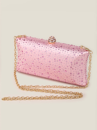 ピンクウェディングハンドバッグ ウェディングアクセサリー ウェディングクラッチバッグ チェーン ラインストーン