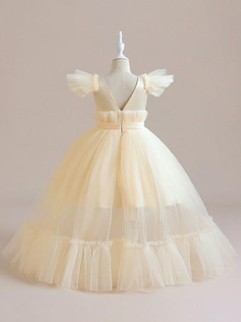 ホワイトフラワーガールドレス 特別な機会のドレス ピンクポリエステル 半袖 ジュエルネック フラワーガールドレス