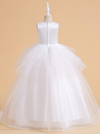 ホワイトフラワーガールドレス 特別な日のためのドレス シャンパンチュール ノースリーブ ジュエルネック フラワーガールドレス