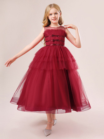 ホワイトフラワーガールドレス 特別な日のためのドレス シャンパンチュール ノースリーブ ジュエルネック フラワーガールドレス