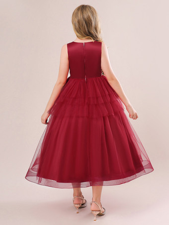 ホワイトフラワーガールドレス 特別な日のためのドレス シャンパンチュール ノースリーブ ジュエルネック フラワーガールドレス