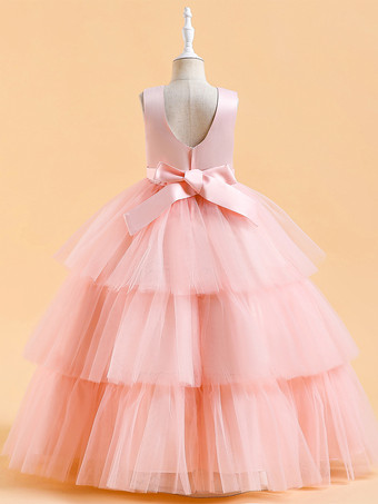 ホワイトフラワーガールドレス 特別な日のためのドレス ダークグリーンチュール ノースリーブ ジュエルネック フラワーガールドレス