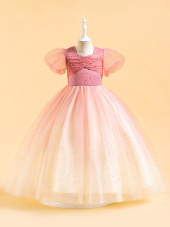 ピンクホワイトフラワーガールドレス 特別な日のドレス ピンクのスパンコール半袖ジュエルネックフラワーガールドレス