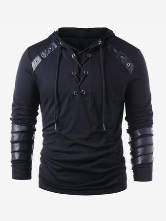 ブラック 男性用ブラック ヴィンテージトップ レトロ ポリエステル 長袖 レトロコスチューム