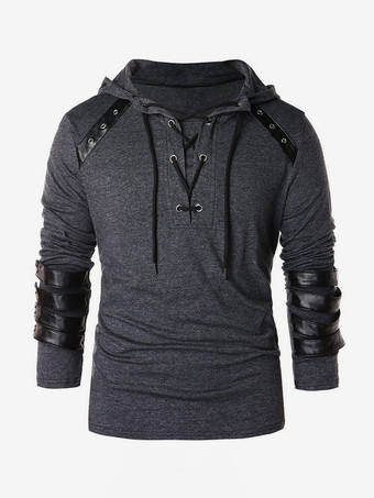 グレイ男性用ブラック ヴィンテージトップ レトロ ポリエステル 長袖 レトロコスチューム