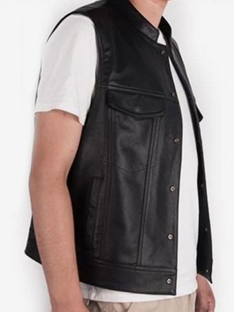 男性用ブラック ヴィンテージ トップ レトロ ノースリーブ PU レザー トップ レトロ コスチューム