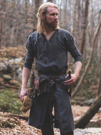 ブルー グリーン ヴィンテージ トップ レトロ ポリエステル 長袖 男性用レトロコスチューム