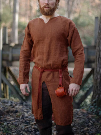 ディープブラウングリーン ヴィンテージ トップ レトロ ポリエステル 長袖 男性用レトロコスチューム