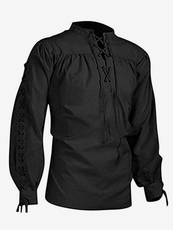 ブラック 男性用ブラック ヴィンテージトップ レトロ ポリエステル 長袖 レトロコスチューム