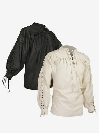 アイボリー 男性用ブラック ヴィンテージトップ レトロ ポリエステル 長袖 レトロコスチューム