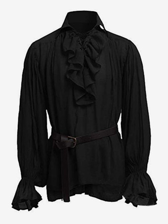 ブラック 男性用ブラック ヴィンテージトップ レトロ ポリエステル 長袖 レトロコスチューム バーガンディ