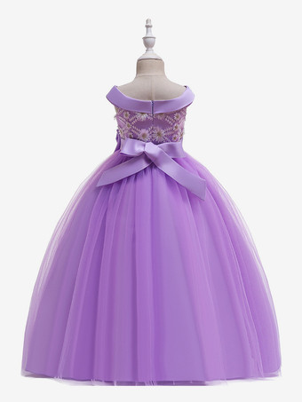 白いフラワーガールドレス 特別な日のためのドレス ホワイトチュール ノースリーブ バトーネック フラワーガールドレス