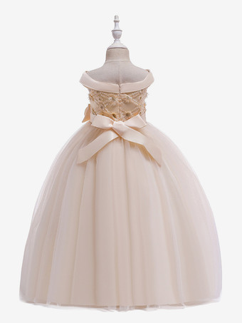 白いフラワーガールドレス 特別な日のためのドレス ホワイトチュール ノースリーブ バトーネック フラワーガールドレス