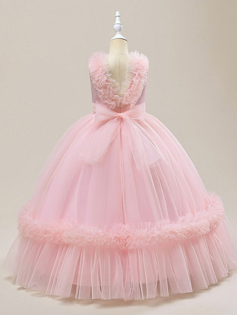 ホワイトフラワーガールドレス 特別な日のドレス シャンパンチュール ノースリーブ Vネック フラワーガールドレス