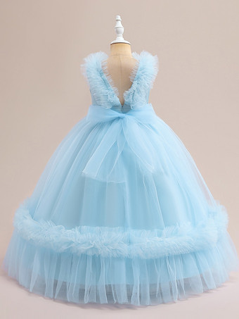 ホワイトフラワーガールドレス 特別な日のドレス シャンパンチュール ノースリーブ Vネック フラワーガールドレス