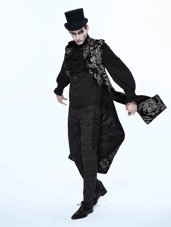 男性用ブラック ヴィンテージ ゴシック ノースリーブ ポリエステル ベスト レトロ コスチューム