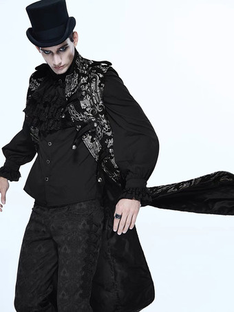 男性用ブラック ヴィンテージ ゴシック ノースリーブ ポリエステル ベスト レトロ コスチューム