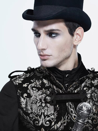 男性用ブラック ヴィンテージ ゴシック ノースリーブ ポリエステル ベスト レトロ コスチューム