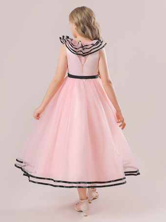 白いフラワーガールドレス 特別な日のためのドレス ホワイトチュール ノースリーブ ジュエルネック フラワーガールドレス