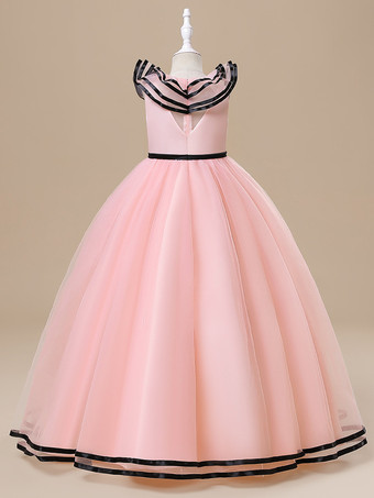 白いフラワーガールドレス 特別な日のためのドレス ホワイトチュール ノースリーブ ジュエルネック フラワーガールドレス