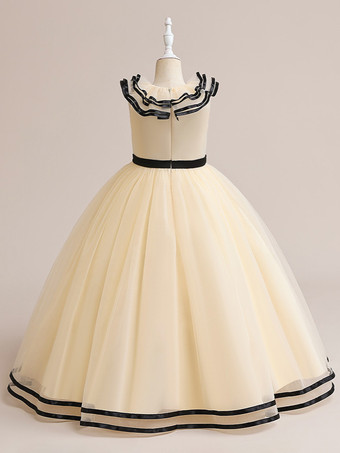 白いフラワーガールドレス 特別な日のためのドレス ホワイトチュール ノースリーブ ジュエルネック フラワーガールドレス