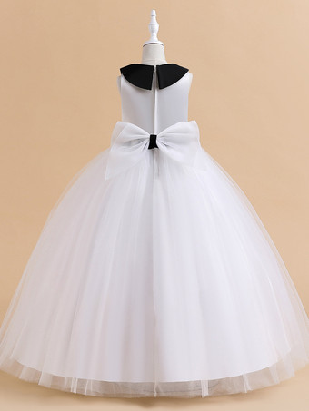 白いフラワーガールドレス 特別な日のためのドレス ホワイトチュール ノースリーブ ジュエルネック フラワーガールドレス