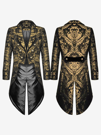 ブラックゴールド男性用ブラック ヴィンテージ レトロ ポリエステル 長袖 レトロコスチューム
