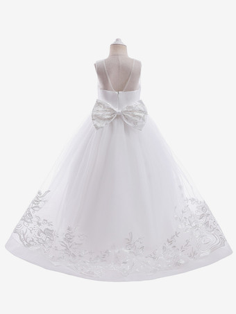 ホワイトフラワーガールドレス シャンパンレース ノースリーブ ジュエルネック フラワーガールドレス