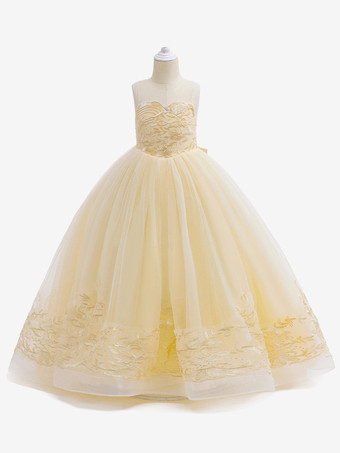 シャンパンカラーホワイトフラワーガールドレス シャンパンレース ノースリーブ ジュエルネック フラワーガールドレス