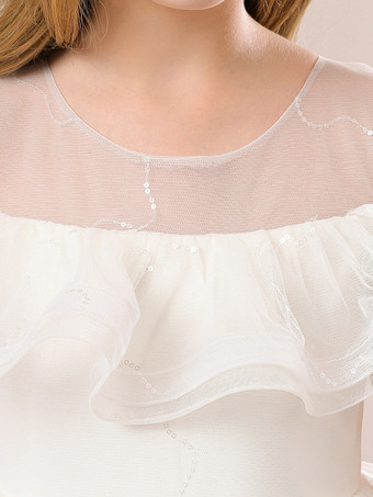 ホワイトフラワーガールドレス シャンパンオーガンザ ノースリーブ ジュエルネック フラワーガールドレス