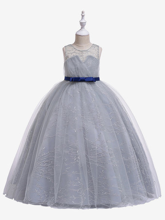 グレイ白いフラワーガールドレス 特別な日のためのドレス 赤いレースのノースリーブのジュエルネックのフラワーガールドレス