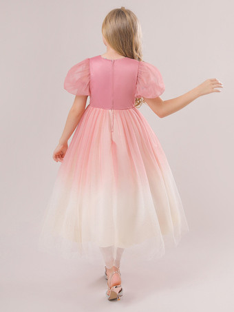 ホワイトフラワーガールドレス 特別な日のドレス ピンクのスパンコール半袖ジュエルネックフラワーガールドレス