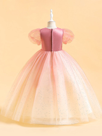 ホワイトフラワーガールドレス 特別な日のドレス ピンクのスパンコール半袖ジュエルネックフラワーガールドレス