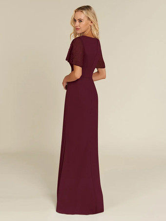 ブライダルマザードレス Vネック 半袖 シース ビーズ ゲストドレス 結婚式用