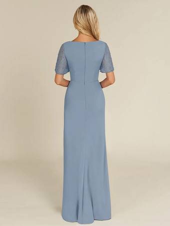 ブライダルマザードレス Vネック 半袖 シース ビーズ ゲストドレス 結婚式用