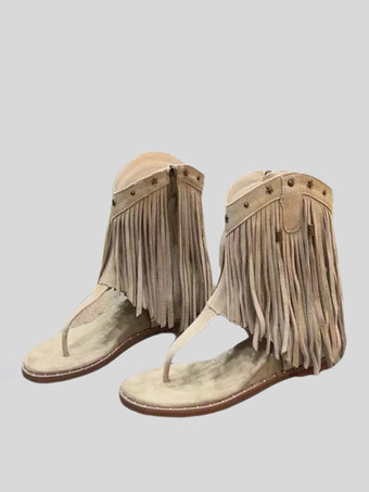 abricot Sandales plates Boho tongs bottines Bohomia avec glands