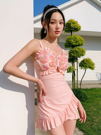 ピンクスイートロリータ衣装 ライトスカイブルー フリル 花柄 ノースリーブ ジャンプスーツ