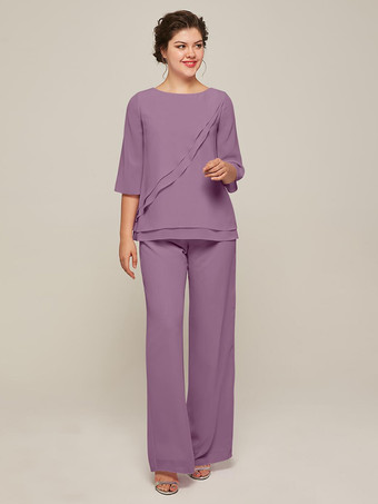 ラベンダーマザードレス ジュエルネック 7分袖 ツーピース フリル フロアレングス ゲストドレス 結婚式用