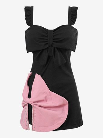 スイートロリータ衣装 ブラック フリル リボン ノースリーブ ドレス パンツ