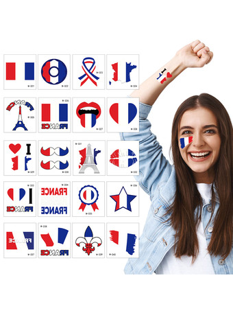 ブルー フランス国旗タトゥー かわいい防水フェイスステッカー