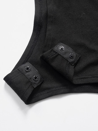 シックなボディスーツ ノースリーブ リボン ラウンドネック ツートン レディース トップス