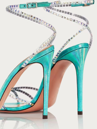 ハイヒール パーティーシューズ メタリック オープントゥ クリスクロス アンクルストラップ サンダルシューズ