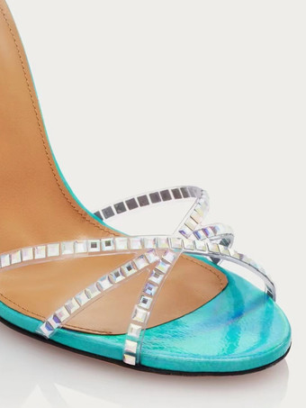 ハイヒール パーティーシューズ メタリック オープントゥ クリスクロス アンクルストラップ サンダルシューズ