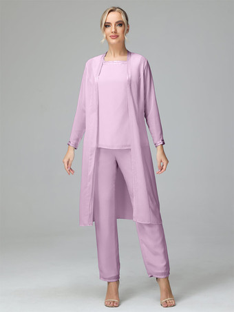 ライラック花嫁の母親のためのパーティードレス スクエアネック 長袖 ツーピース ウェディングゲストドレス