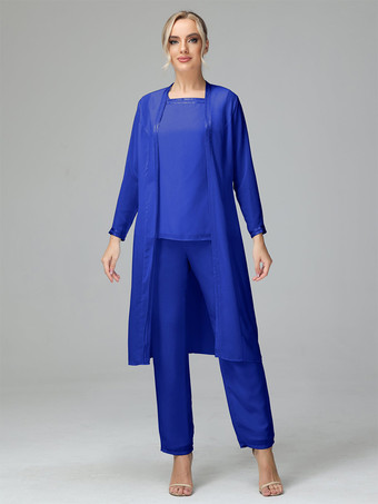 ロイヤルブルー花嫁の母親のためのパーティードレス スクエアネック 長袖 ツーピース ウェディングゲストドレス